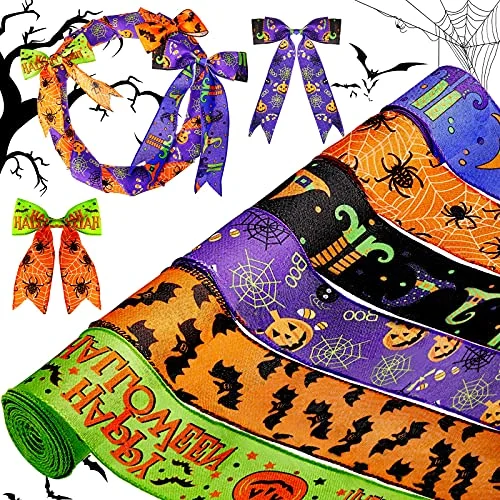 30 Yds Halloween Wired Ribbon Bat Pumpkin Spider Web