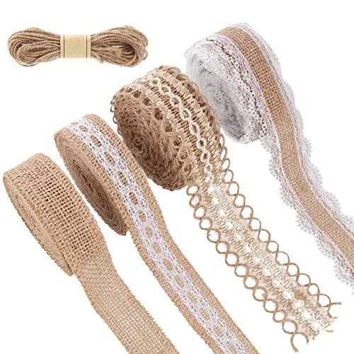 Burlap Ribbon Lace Roll Crafts Ribbon with 32 Feet Twine