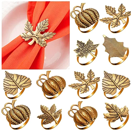Thanksgiving Napkin Rings Set Fall Pumpkin Leaf Holders