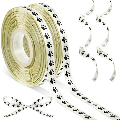 3/8 Inch By 50 Yard Paw Print Ribbon Dog Paw