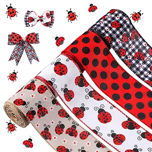 2.5 Inch x 24 Yard Ladybugs Ribbons Ladybug Wired Ribbon