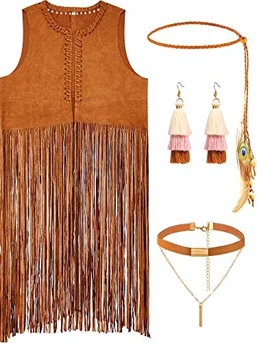 Halloween Carnival Women Hippie Costume Set Fringe Vest